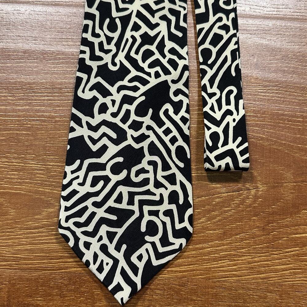 Vintage Playboy Archives Keith Haring Neck Tie 56" Black 100% Silk Art Designer